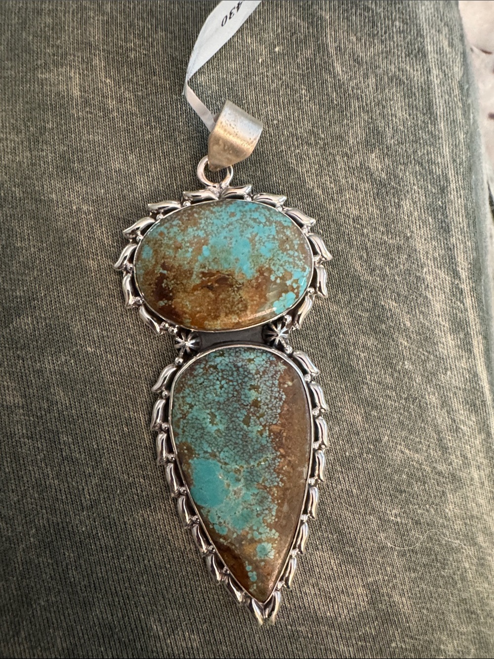 Sterling Silver Mone #8 Turquoise Double Stone Pendant - Blue Brown